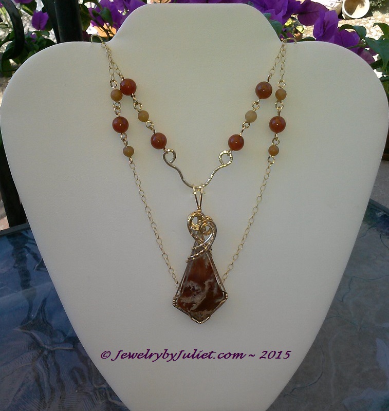 Apatite pendant with matching Carnelian and Aventurine beaded chain with copyright
