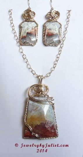 Mexican Crazy Lace Agate Pendant and Earrings 03