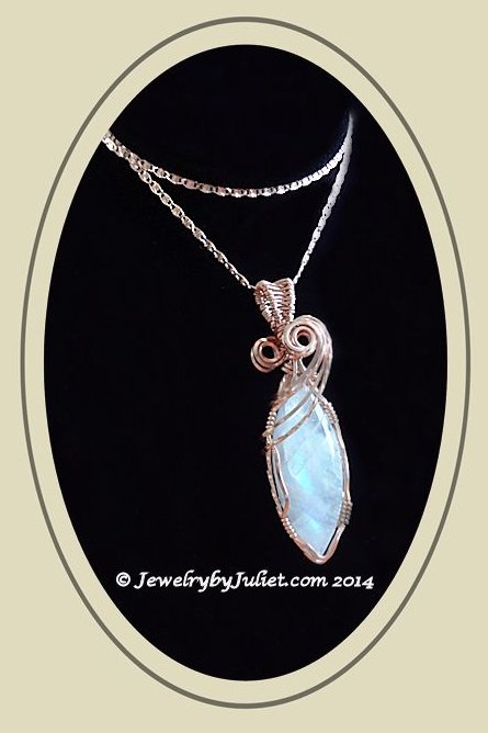 Rainbow Moonstone Pendant on chain 02 with copyright