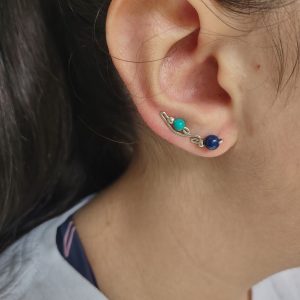 Turquoise and Amethyst Ear Climbers – right ear